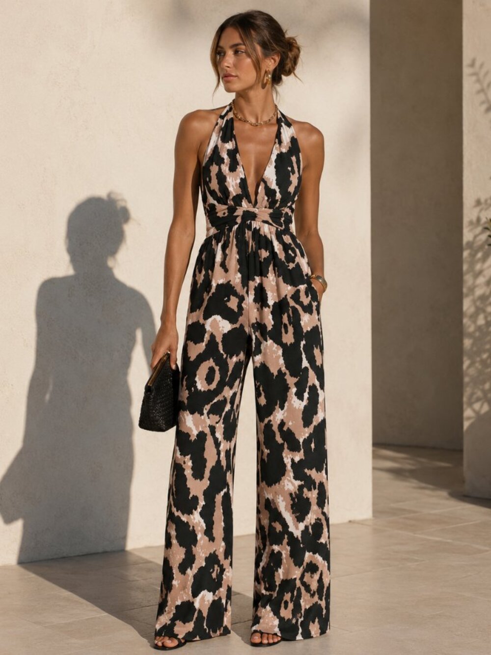 NWT DVF Target Leopard Jumpsuit Womens XL Halter Wide Leg Animal Print Resort